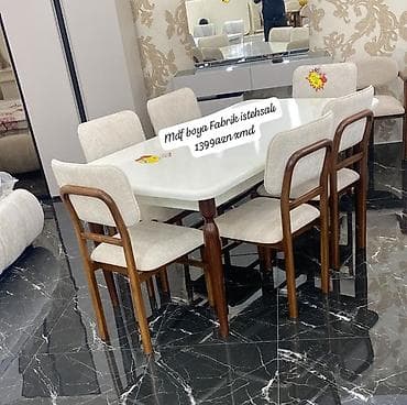 Qonaq otağı üçün, Yeni, Açılmayan, Dördbucaq masa, 6 stul