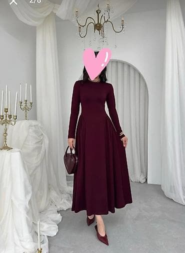 Bordo rəngdə zərif maxi don - Model: Uzun, A-kəsimli, qol-boyu uzun