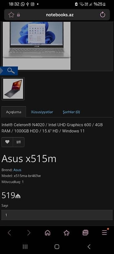 asus laptop: İşlənmiş ASUS 15.6 ", Intel Celeron, 1 TB, Ünvandan götürmə, Ödənişli çatdırılma — 3