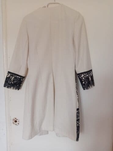 дождевик купить в баку: Ağ rəngli zərif qadın palto-kardiqan - Dizayn: Ön hissədə asimmetrik — 1