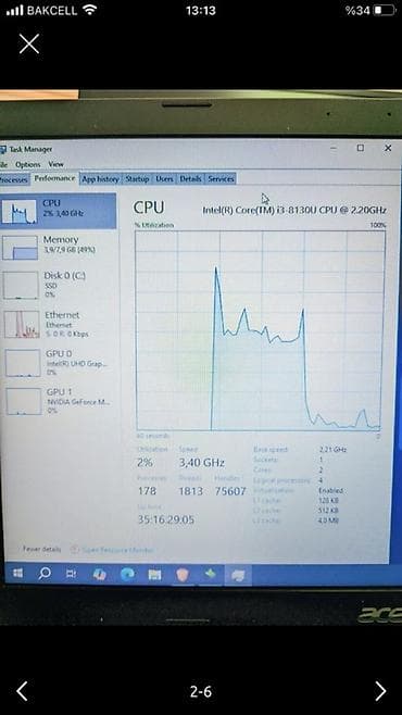 Acer noutbuk – texniki göstəricilər - Prosessor: Intel Core i3-8130U — 3