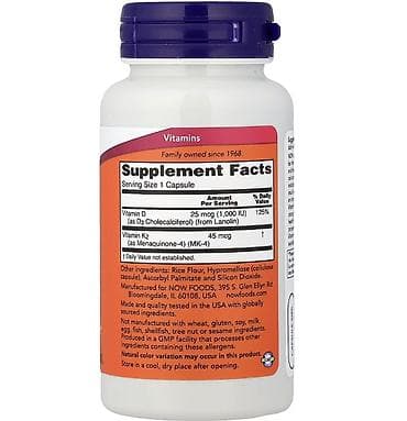 sümük unu: NOW Vitamin D3 & K2 – 120 kapsul - Tərkib: hər kapsulda Vitamin — 2