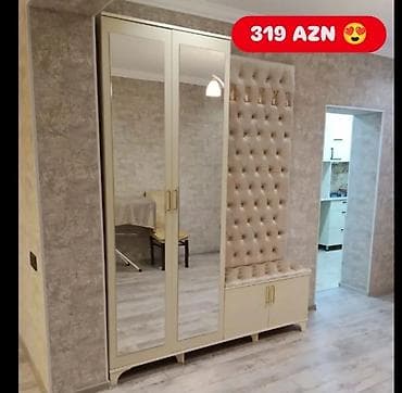 Yeni, 2 qapılı, Güzgülü, Bej, Digər material, Açılan, Düz dolab