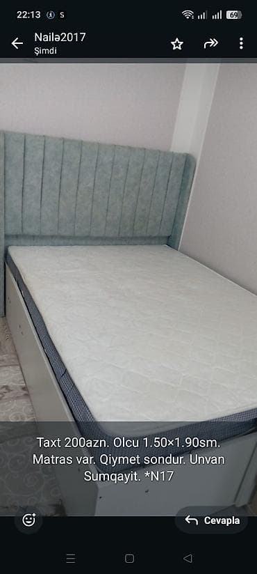 yumru taxt: Taxt 200azn. Olcu 1.50×1.90sm. Matras var. Qiymet sondur. Unvan — 1
