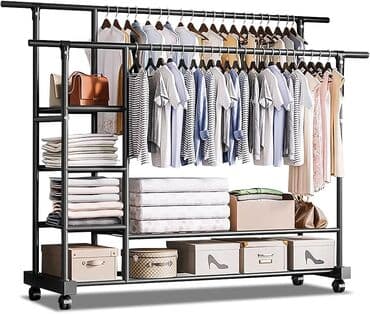 İkiqat asılqanlı, çoxtəbəqəli mobil paltar rəfi - Ölçü: 150 sm en — 6