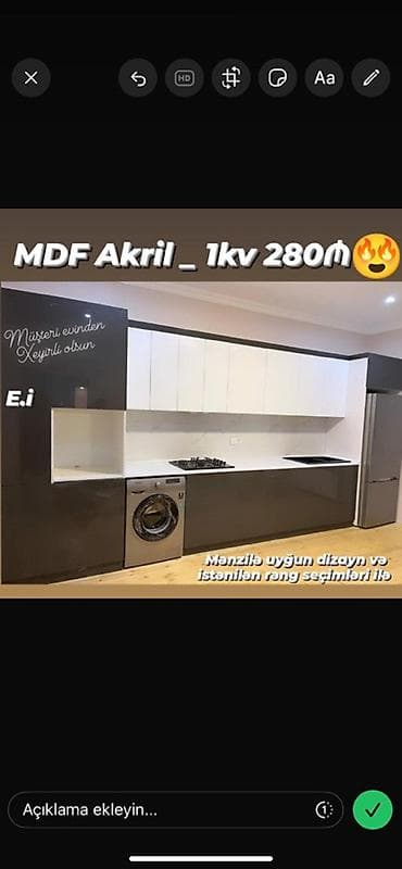 akril mebel: Sifarişlə mətbəx dəsti, MDF — 1