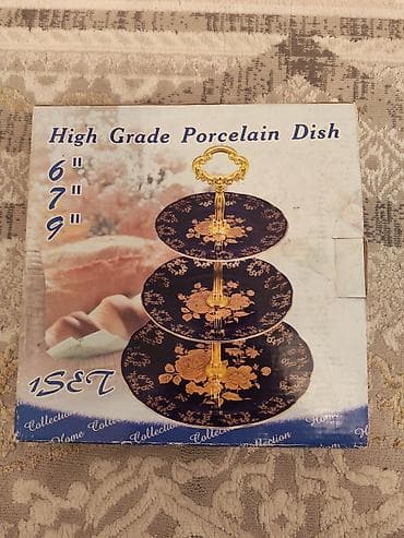 Tort və şiriniyyat qabı, rəng - Göy, Farfor