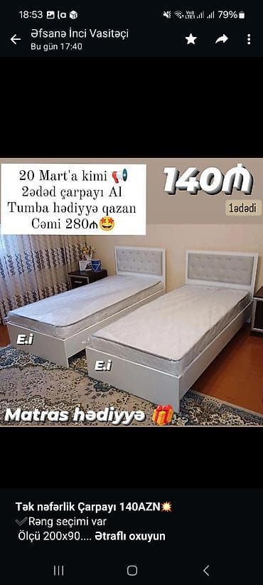 tek kravat: *Tək nəfərlik Çarpayı 140AZN💥* ✔️Rəng seçimi var Ölçü 200x90 — 3