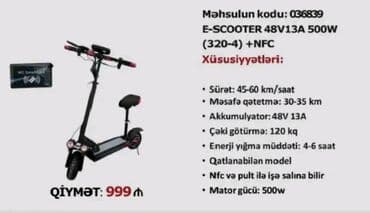 Daraq panellər: Son qiymət 550 azn E-Skuter 48V 13A 500W + NFC Texniki göstəricilər — 2
