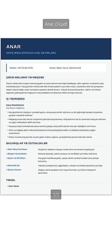 iş elanları bakı 2024: Satış məsləhətçisi, Kişi, 28 yaş, 1 ildən az təcrübə, Geyim və aksesuarlar — 2