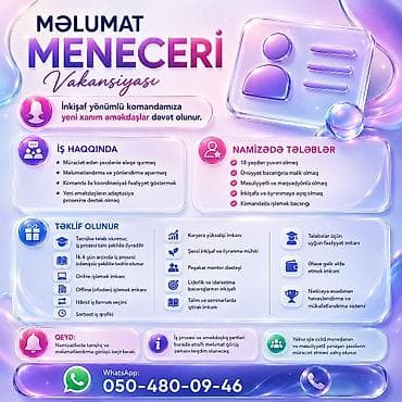 💼✨ Xanımlar Üçün İş İmkanı ✨💼 🌸 İnkişaf yönümlü komandamıza yeni lalafo.az -da 💼✨ Xanımlar Üçün İş İmkanı ✨💼 🌸 İnkişaf yönümlü komandamıza yeni