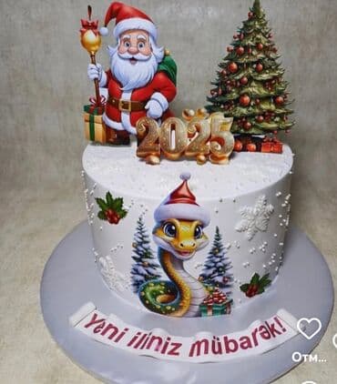 Un məmulatları: Yeni il temalı tortlar - Dekor: Şaxta baba, oyuncaq maral, şən kardan — 1