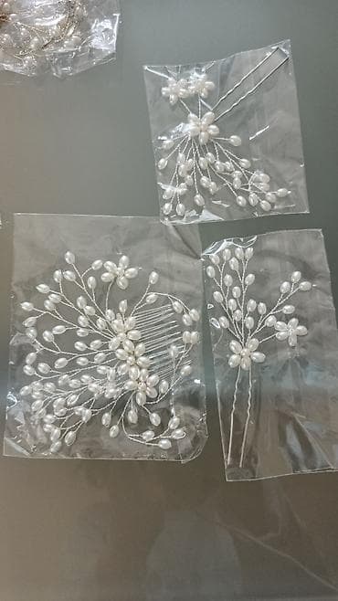 Çantalar: Məhsul: Gəlin saç aksesuarları dəsti - Növ: Saç darağı, saç sancağı — 5