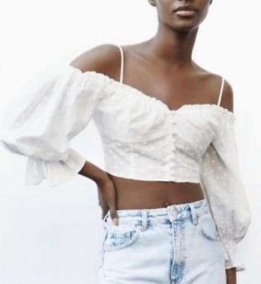 Zara markaAğ rəngli, çiyinüstü (off-shoulder) qısa bluz. - Brend — 5