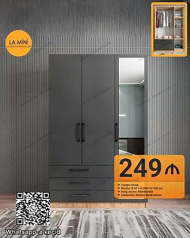 ayaggabi dolabi: 3 qapılı, Siyirməli, Digər rəng, Açılan, Düz dolab — 1