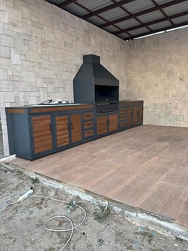 Manqallar, qrillər, barbekyu: Açıq hava üçün metal–taxta kombinasiyalı manqal və mətbəx modulu - — 4