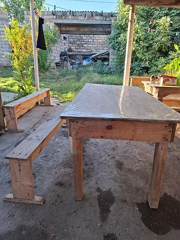 bərbər masası: Taxta bağ-baca masa və skamya dəsti - Material: tamamilə təbii — 1
