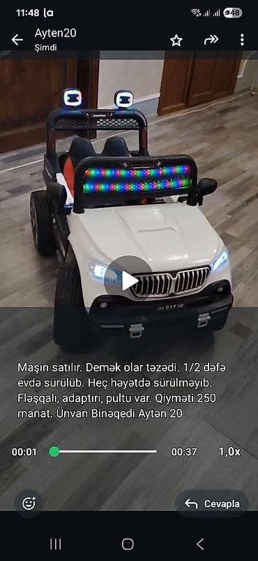 uşaq maşın: Maşın satılır. Demək olar təzədi. 1/2 dəfə evdə sürülüb. Heç həyətdə — 1