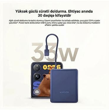 xiaomi pad: Xiaomi 33W Power Bank – 10 000 mAh (daxili kabel ilə) - Sürətli — 3