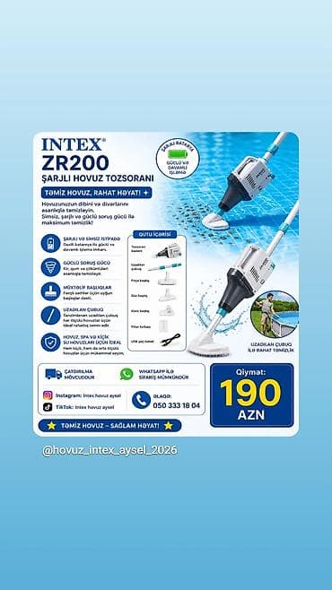 Hovuz təmizləmə üçün INTEX ZR200 şarjlı hovuz tozsoranı - Simsiz və