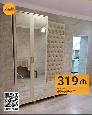 sifonér: Dəhliz dolabı – güzgülü qapılar və yumşaq kapitonajlı oturacaq/haklı — 1