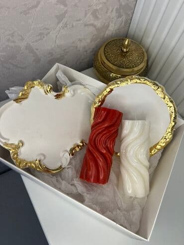 plasmas qutu: Lüks dekor dəsti – qızılı haşiyəli keramik boşqablar və dekorativ — 1