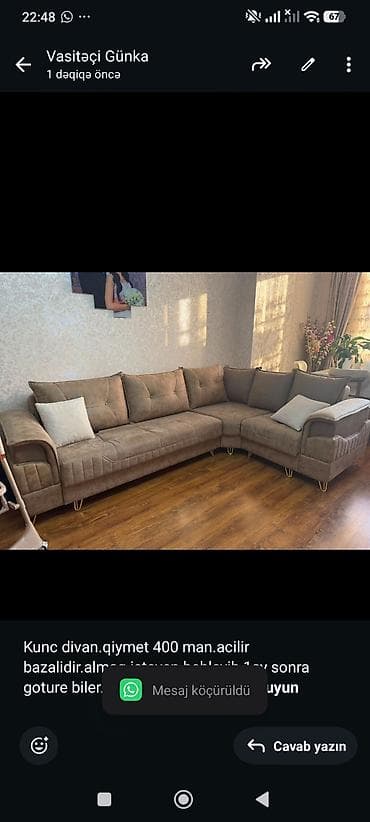 Kunc divan.qiymet 400 man.acilir bazalidir.almaq isteyen behleyib 1ay