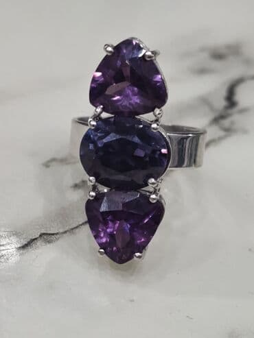 tək qaş uzuk: Üzük, Ağ qızıl, 583 Əyar, Aleksandrit, 5.00+ Karat — 2