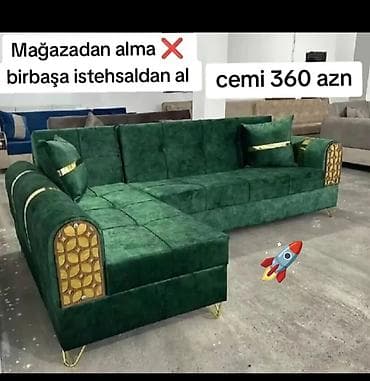 Divanlar: Künc divan, Açılmayan, Bazasız, Vеlur parça, Çatdırılma yoxdur — 1