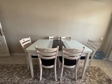 metbex masa ve oturacaqlar: Для кухни, Б/у, Нераскладной, Прямоугольный стол, 6 стульев — 1