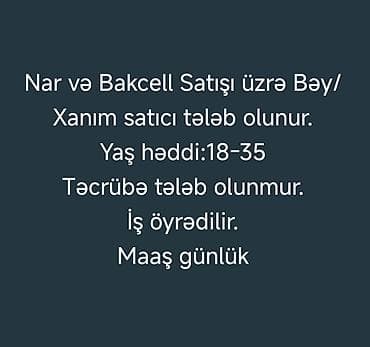 avto çilingər tələb olunur: Satış məsləhətçisi tələb olunur, 18-29 yaş, Təcrübəsiz, Gündəlik ödəniş — 1