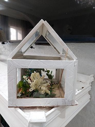 Ağ rəngli dekorativ mini istixana/terrarium - Material: ağ boyalı — 1