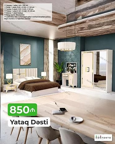 Yataq Dəsti – 850 ₼ Tərkib və ölçülər: - Çarpayı: 1 ədəd, 160 × 200 — 1
