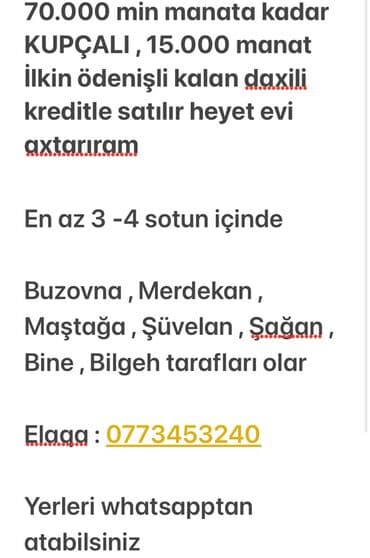 3 otaqlı evlər: Axtarılır: kupçalı həyət evi Tələblər: - Büdcə: 70.000 manata qədər - — 1