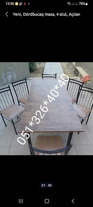 Mətbəx üçün, Yeni, Açılan, Dördbucaq masa, 4 stul lalafo.az -da Mətbəx üçün, Yeni, Açılan, Dördbucaq masa, 4 stul