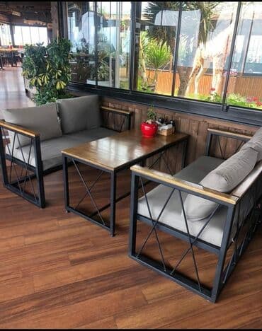 Bağ, çöl masa və oturacaq dəstləri: Yeni, Dördbucaq masa, 4 stul, Açılan, Skameykalar ilə, Metal, Azərbaycan — 1