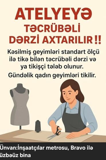 mebel fabrikine isci: Dərzi tələb olunur, 3-5 illik təcrübə, 6/1 — 2