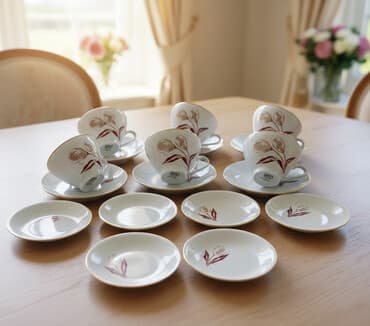 dest qab: Çay dəsti, rəng - Bej, Farfor, 6 nəfərlik, Almaniya — 1