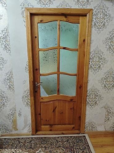 budda: Şüşəli taxta otaq qapısı - Material: təbii ağac (şam ağacı teksturası — 2