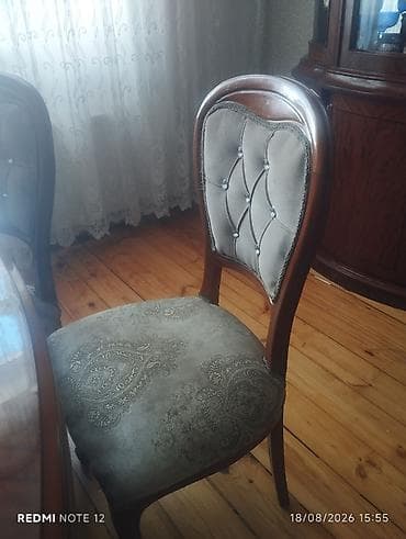 qoz: Qonaq otağı stol və stul desti təmiz qoz ağacından stol açılır 6eded — 3