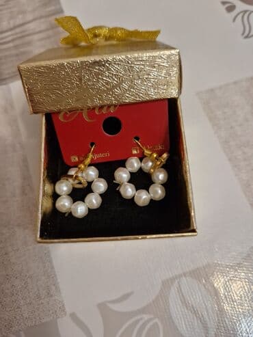 qizil sirga type 0: İnci detallı halqa sırğalar - Model: Kiçik halqa forması, ağ inci — 2