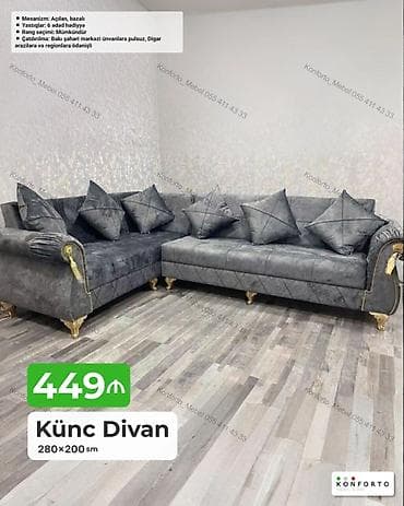 kreditle kunc divanlar: Künc divan – 280×200 sm - Mexanizm: açılan, bazalı (yataq funksiyası — 1