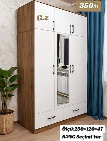 Üç qapılı paltar dolabı – güzgülü model - Ölçü: 250 × 120 × 47 sm