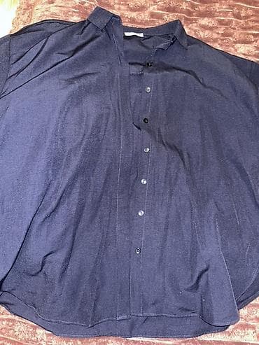 uzun koynek modelleri: Fullamoda Basic Yırtmaçlı Oversize Köynək - Rəng: tünd göy (navy) - — 3