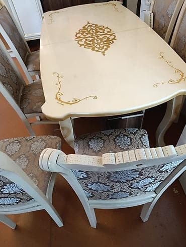 Дом и сад: Для гостиной, Б/у, Раскладной, Прямоугольный стол, 6 стульев — 5