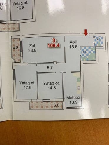 nerimanovda obyekt satilir: 3 otaqlı, Yeni tikili, m. Neftçilər, 110 kv. m — 13