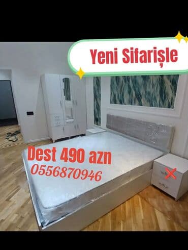Sifarişlə oturacaqlar: Bu yataq otağı mebel dəstinə iki tərəfli çarpayı, matras, komod, şkaf — 1