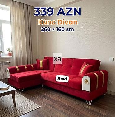 mor rəng: Künc divan – 260 × 160 sm Qiymət: 339 AZN - Parlaq qırmızı rəngdə — 1