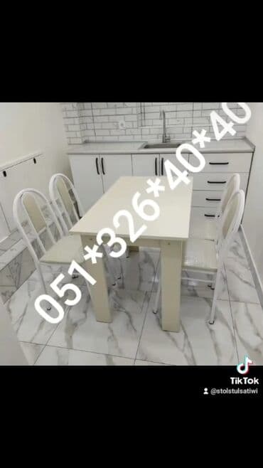 Masa və oturacaq dəstləri: Qonaq otağı üçün, Yeni, Açılan, Dördbucaq masa, 2 stul — 12