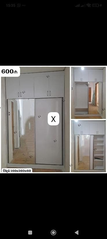 Güzgülü kupe dolab - Ölçü: 160 x 260 x 60 sm - Üst hissədə əlavə